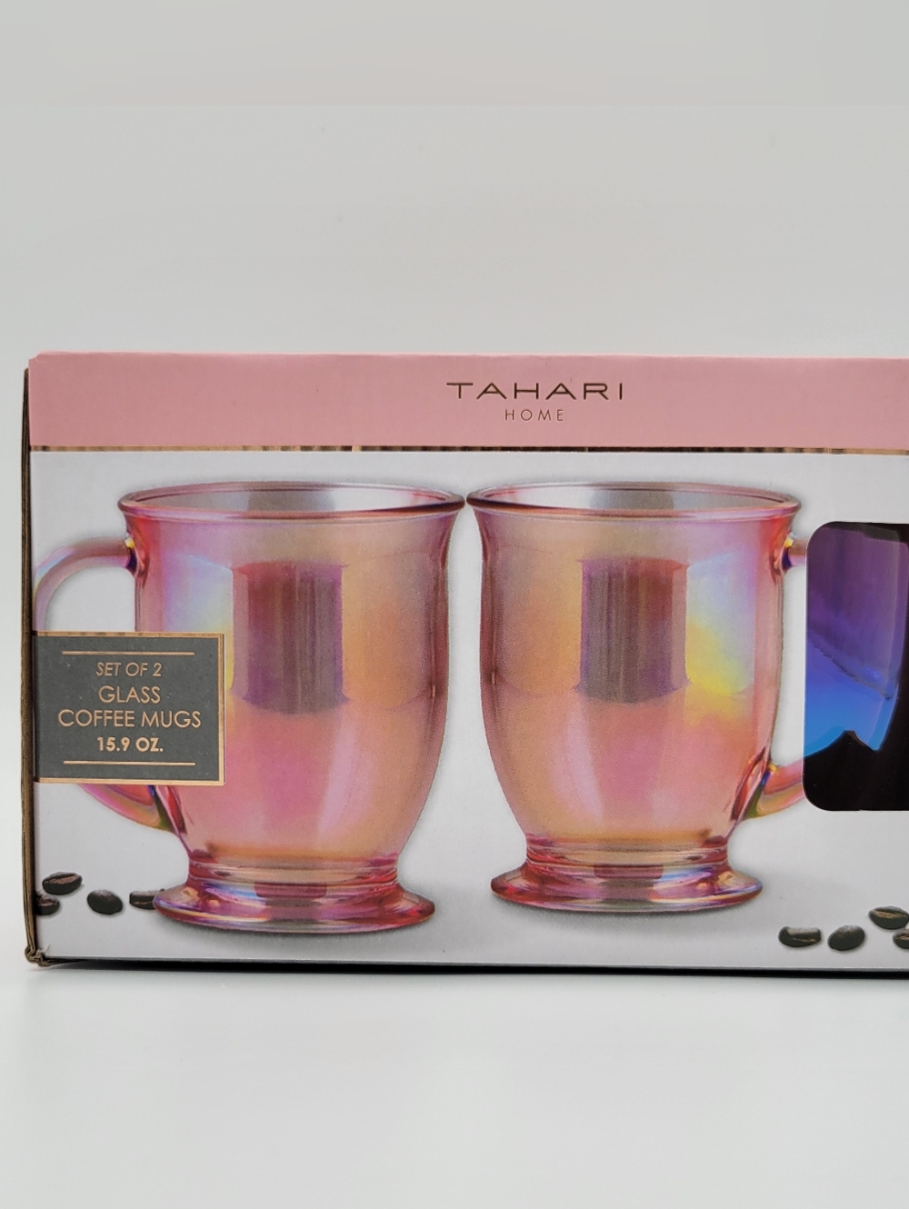 New Tahari Home Pink Luster Glass Mugs, 15.9 oz, Set Of 2